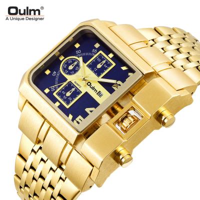 China Oulm 3364B Stainless Steel Design Men Wrist Watch Day/Date New Big Band Gold Dial for sale