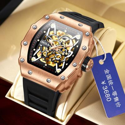 China Water Resistant ONOLA 3829 Mechanical Men's Tourbillon Strap Mechanical Men's Full Automatic Hot Selling Amazon tiktok Silicone Watch for sale