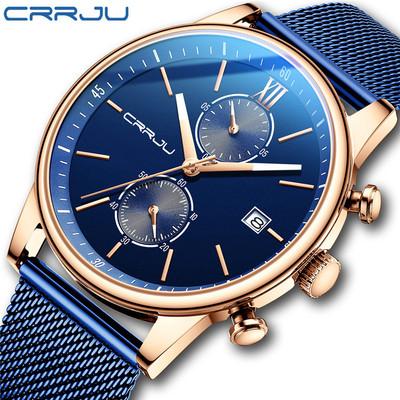 China Blue Date Display Mesh Band 42mm Taobao Watch Quartz Chronograph CRRJU 2291 New Arrival Minimalist Men's Casual Wrist Watch for sale