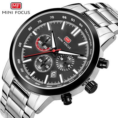 China New Arrival Chronograph Mini Focus 0133G Luminous Chronograph Calendar Stainless Steel Chain Band Men Wrist Watch for sale