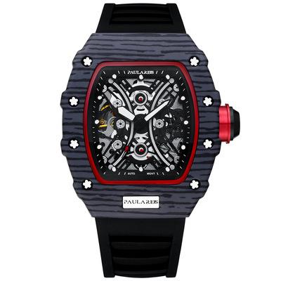 China Luminous Mechanical Formal Silicone Strap Chronograph PAULAREIS Rectangle Richard Watch Automatic Watch For Men for sale