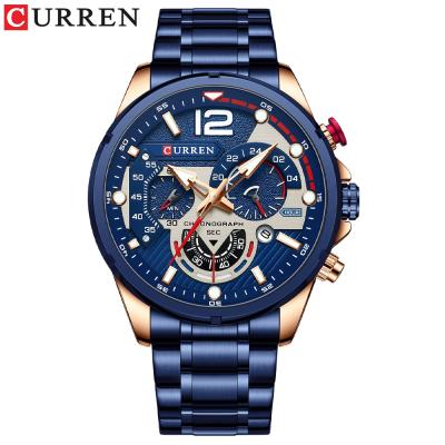 China New Design Men Quartz Watch 316L Stainless Steel Strap 3 Dials Automatic Date Display Blue Vivid Big Date CURREN 8395 Casual Wristwatch for sale