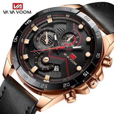 China New style day/date VAVA VOOM 2162 color men's simple casual wristwatch quartz watch leather strap waterproof original genuine date display for sale