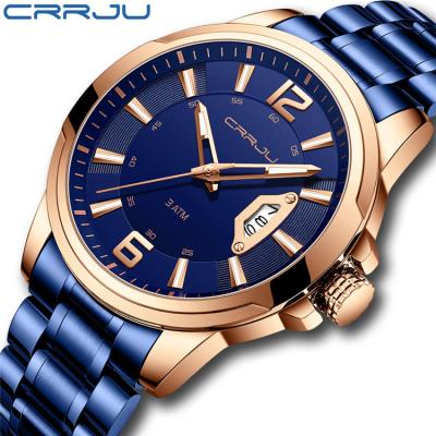 China New Arrival Automatic Date Blue Mens Quartz Watch Designer Stainless Steel Band Waterproof Calendar Simple Casual Wristwatch CRRJU 2191 for sale