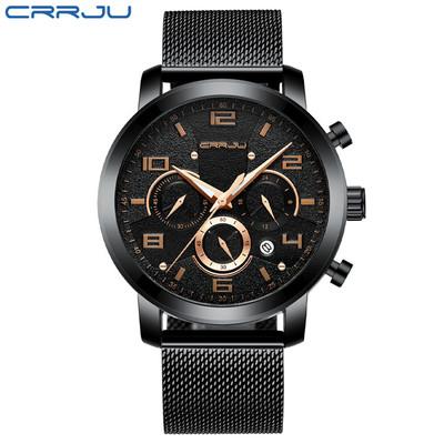 China New style men's color quartz watch mesh band automatic vivid luminous chronograph simple date CRRJU 2289 sports wristwatch for sale