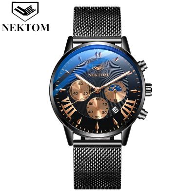 China NEKTON 8201 Color Mens Automatic Popular Quartz Watch Stylish Mesh Band 6 Hands Date Display Simple Casual Watch Set for sale