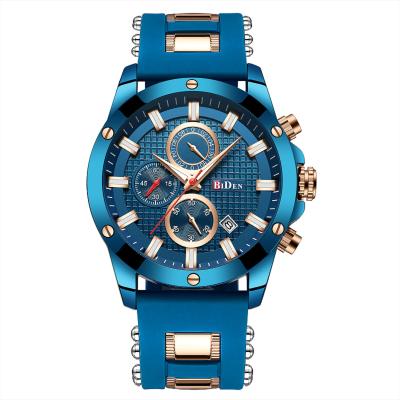 China Best Silicone Band 3 Automatic Blue Dials Chronograph Quartz Watch Man Fashion Man Fashion Date BIDEN 0140 Sports Hand Watch for sale