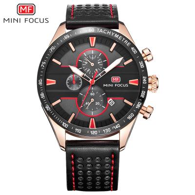 China MINI FOCUS MF0002G Chronograph Hot Sale China Man Quartz Watch Genuine Leather Strap 3 Dials Date Display Concise Casual Watch Kit for sale