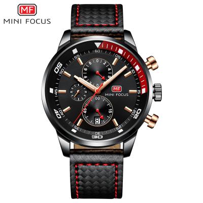 China MINI FOCUS MF0017G Man Chocolate Day/Date Stylish Leather Strap Western Quartz Watch Water Resist Simple Analog Display Casual Watch for sale