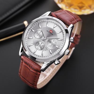 China Simple Day/Date Boys Student Relogio Musculino VAVA VOOM VA205 Chrono PU Leather Strap 3 Silver Dials for sale