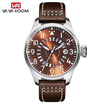 China New Design Brown Men's Quartz Casual Watch VAVA VOOM 210 Calendar Watch Design PU Full Leather Strap Calendar for sale