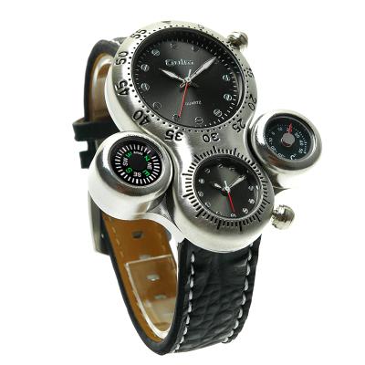 China Wholesale Brown Male Genuine Leather Strap Oulm 1149 Chronograph Quartz Watch ECO Water Resist Compass Vintage Casual Wristwatch for sale