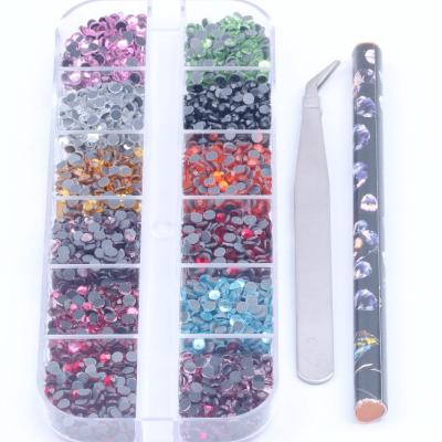 China Flatback Nail Art Jewelry Hot Drill 12 Grid Boxed DIY Spot Drill Tool Kit Hot Fix Accessories Rhinestone Hot Fix For Clothing for sale