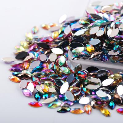 China Flatback 5x10mm ab Color Acrylic Fix Rhinestones Crystal Horse Eye Shape Flatback Non-Hot Glue On Stones for sale