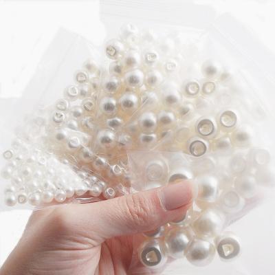 China ACRYL 250Pcs 6mm-14mm White/Ivory Side Hole Round Acrylic Pearl Buttons Sewing On Pearl For Accessories Wedding Shoes Skirt Decoration for sale