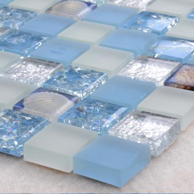 China Parquet mosaic swimming pool tile mix seashell backsplash iridescent glass mosaic tiles for sale