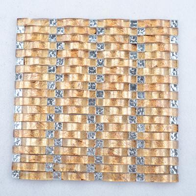 China Parquet Imitated Silver Gold Select Aluminum Curved Mosaic Glass Wall Slab for sale