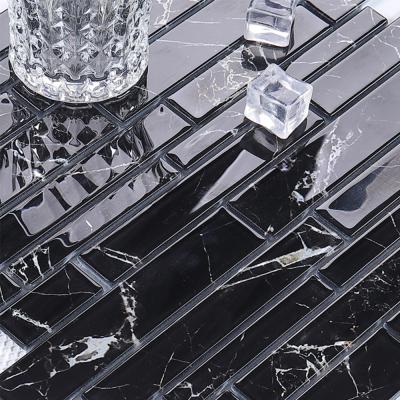 China Custom Handmade Luxury Crystal Glass Mosaic Bathroom Flooring OEM Design Slabs Mosaics Black Black for sale