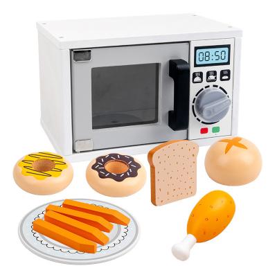 China New Design Wooden Kids Pretend Play Kitchen Wooden Toys For Kid Simulation Microwave Funny Wooden Toy Set for sale