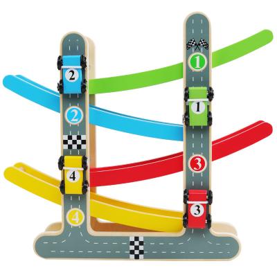 China Colorful Wooden Wooden Glider 4 Layer Race Car Track Set Toys For Kid for sale