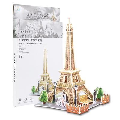 China DIY TOY 3D Wood Puzzle World Famous Eiffel Tower 3D Puzzle Construction Wooden Toys for sale