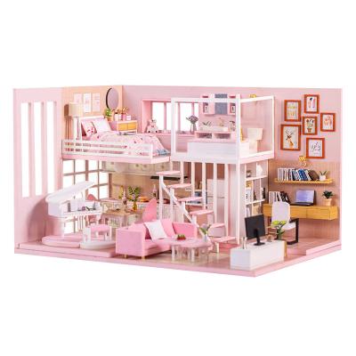 China DIY Wooden TOY Dollhouse With LED Lights For Kid Dream Girl Heart Dollhouse Wooden Puzzle Toys For Children for sale