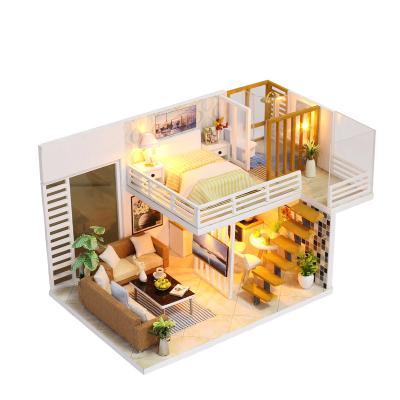 China DIY TOY Hot Sales DIY Wooden Dollhouse With LED Toys For Simple And Elegan Wooden Puzzle House Doll Kid Toys For Children for sale