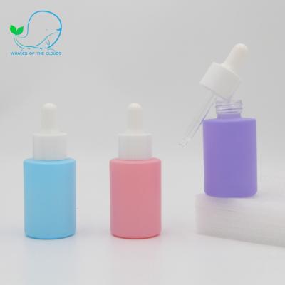 China Luxury Matte Color Essential Oil Glass Series Shoulder 30Ml Macaron Personal Skin Care Packaging Flat Bottle With White Dropper for sale