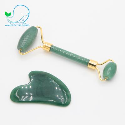 China Body Making Supply Skin Firming Quartz Jade Green Set Of Roller Face And Gua Sha for sale