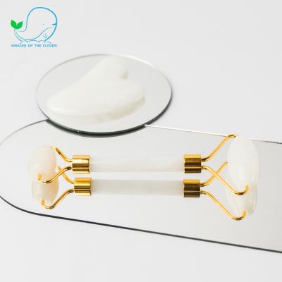 China Dropshipping 2021 Rose Quartz Natural Jade Roller and Gua Sha body set with logo for sale