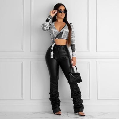 China 2021 Fashion Skinny Pants Women Casual Plus Size Anti-Static Sexy Designer Leather Trim Trousers for sale