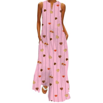 China Breathable Top Selling Cheap Women Long Sleeve Dresses Sleeveless V Neck Long Skirt Printed Long Dresses Floral Long Skirt Womens Summer for sale