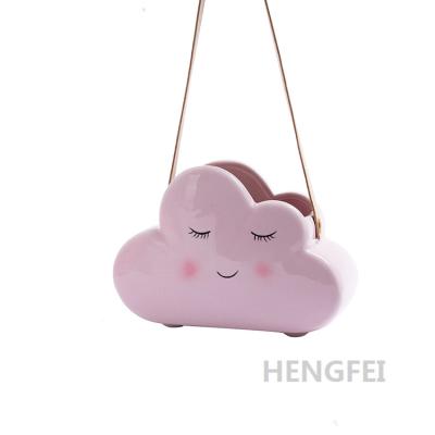 China Ceramic Planter Wall Desktop Hanging Ceramic Pot For Clouds Design With Rope for sale