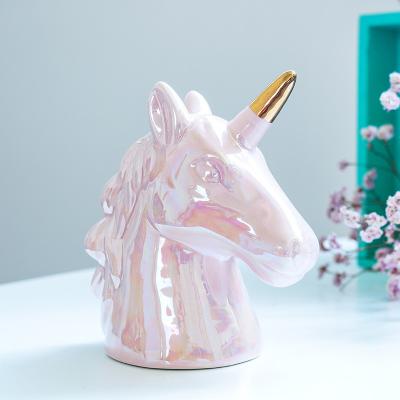 China Uniocrn Handmade Custom Cute Mini Shape Hand Painted Ceramic Wedding Piggy Bank for sale