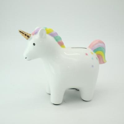 China Handmade Hot Selling Custom Ceramic Unicorn Coin Bank Toys For Kid Gift for sale