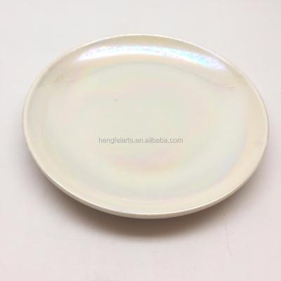 China Handmade Iridescent Finish Round White Ceramic Jewelry Trinket Tray Display for sale