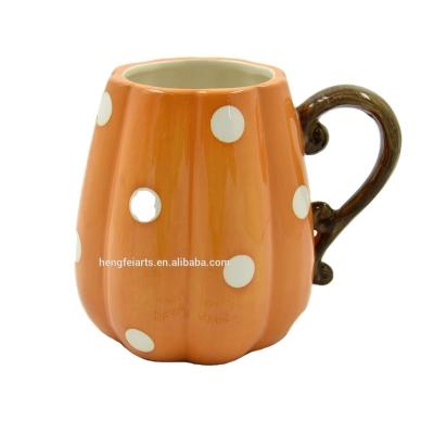 China Hengfei Dehua Pumpkin Shape Halloween Thanksgiving Mug Table Decor Pumpkin Mug Drop Ceramic Mug Hengfei for sale