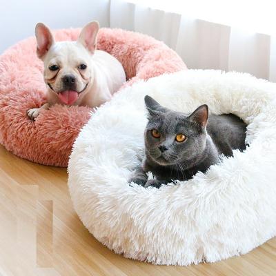 China Dog Viable Cats Beds Faux Fur Plush Nest Bed Pet Donut Cozy Warm Deep Sleep Cat Nest for sale