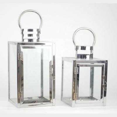 China Wedding Metal Candle Stainless Steel 2 Lantern Home Decoration Set for sale