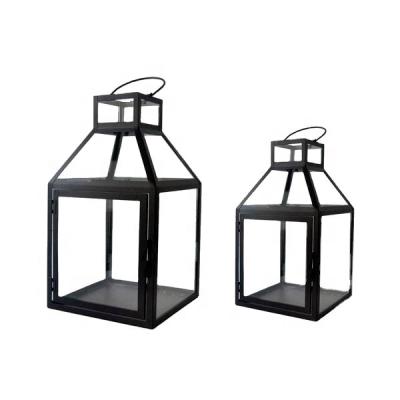 China Hot sales home decoration single metal lantern 2 set with glass top for home decoration for sale