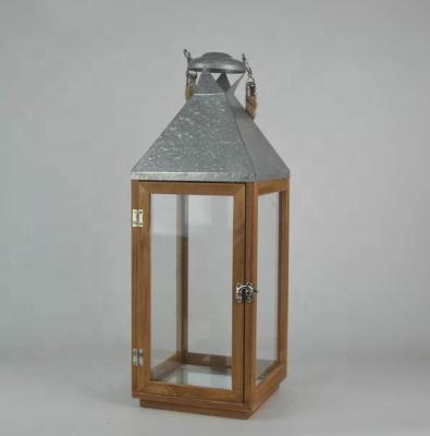 China Home Decoration Wooden Lantern Galvanized Sheet Top With Hemp Rope Handle for sale