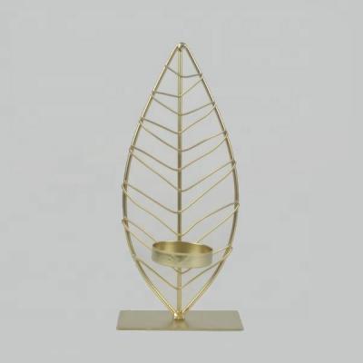 China Weddings Gold Leaf Shape Metal Tealight Candle Holder For Wedding Home Decoration for sale