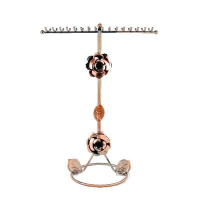 China Metallization T-bar Necklace Jewelry Display Stand With Flowers JNC-JD0164 for sale