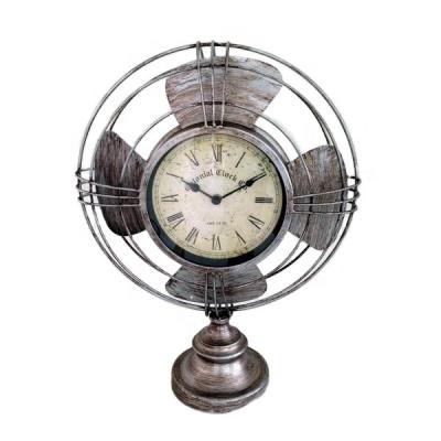 China Antique Style Electric Fan Shape Table Metal Clock For Home Decoration for sale