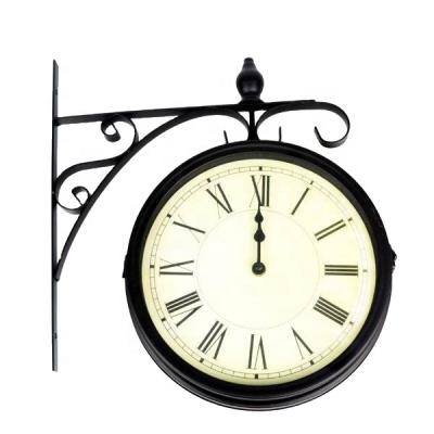 China Vintage Style Antique Style Metal Wall Mount Double Sided Station Wall Clock for sale