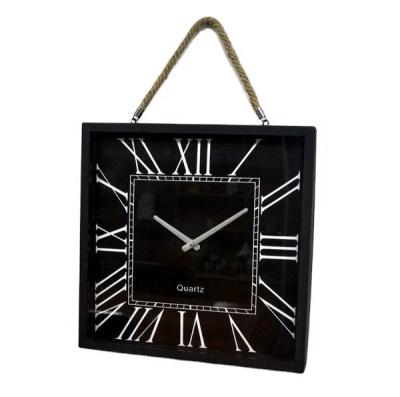 China Hot Sale Antique Square Metal Style Decorative Wall Clock With Hemp Rope Handle for sale