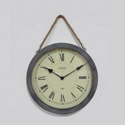 China Hot antique style turned decorative metal wall clock with hemp rope handle for sale