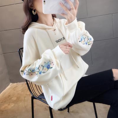 China Wholesale Anti-Shrink Women's Spring and Autumn Loose Plus Size Ladies Embroidered Hooded Sweater Women's Pullover Hoodie for sale