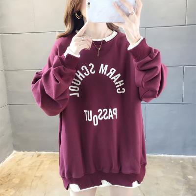 China 2021 anti-shrink autumn and winter casual fashion loose plus size women's round neck pullover sleeve sweater long for sale