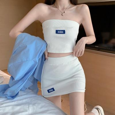 China Wholesale ladies QUICK DRY two piece tube stretch short skirt suit summer women casual clothes top short skirt suit for sale